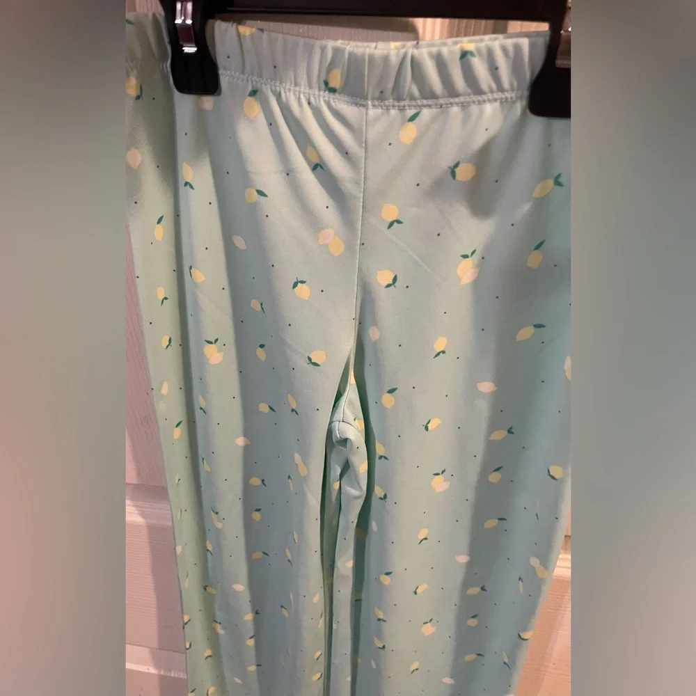 Wonder Nation Girls Yellow Blue Wide‎ Leg Lemon Pajama Set XS 4-5 Sleepwear NWT